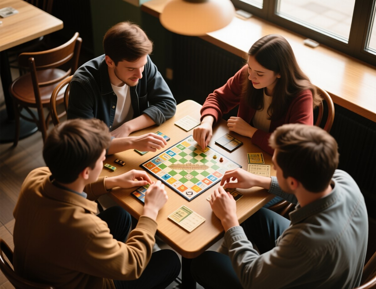 Board Game Night at a Corner Cafe